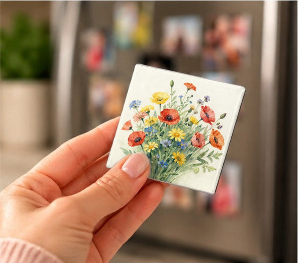 Botanical Art Magnets held in a hand