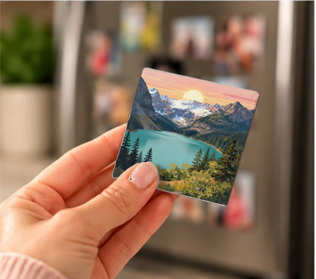 Canadian Landscape Art Magnets held in a hand