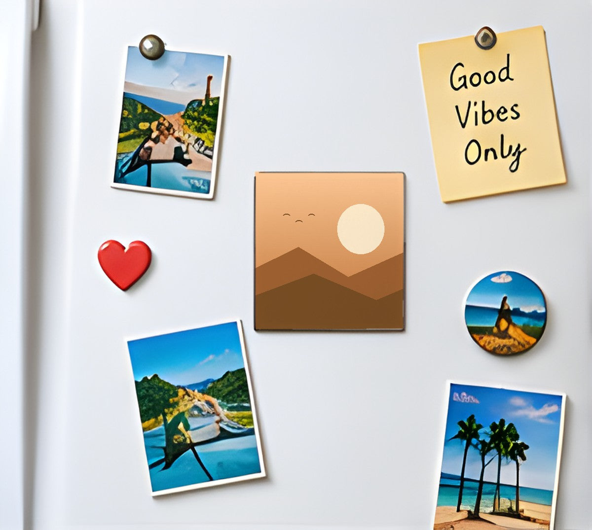 Custom photo magnet on the fridge